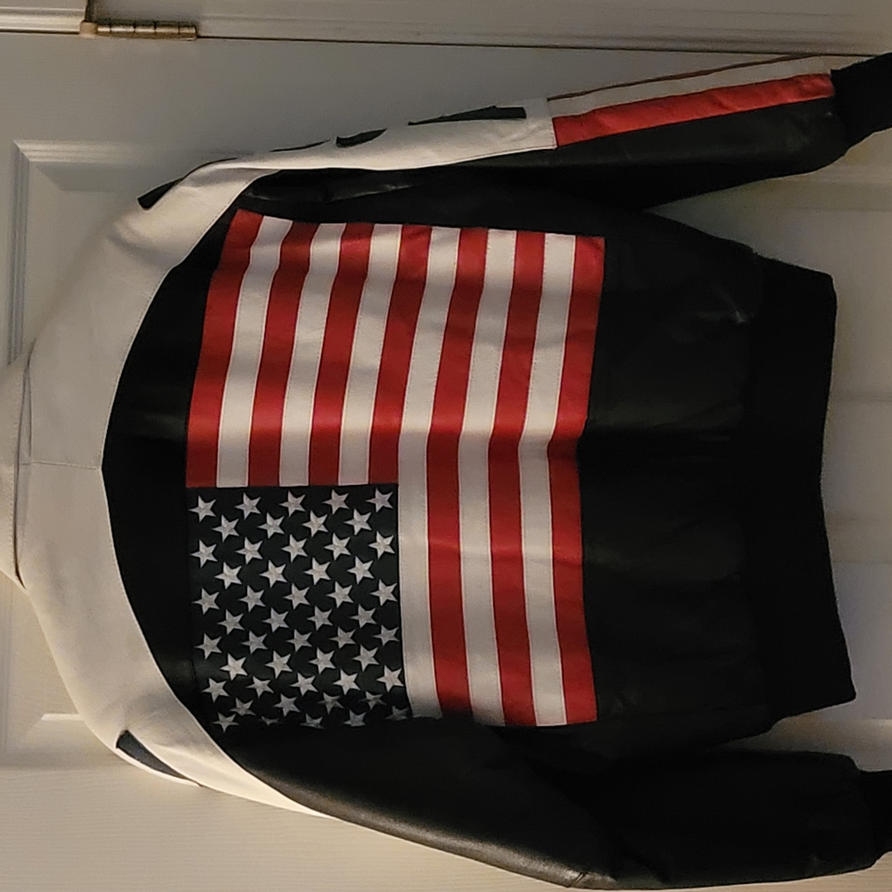 Vintage Michael Hoban Genuine Leather American Flag Jacket